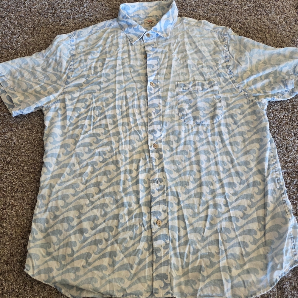 Faherty Light Blue Wave Pattern Shirt